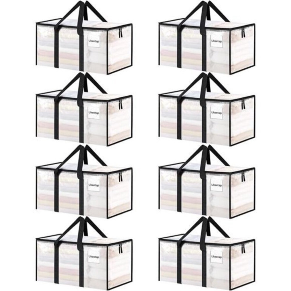 8 Pack Extra Large Heavy Duty Moving Bags, Clear Storage Bins with Lids,